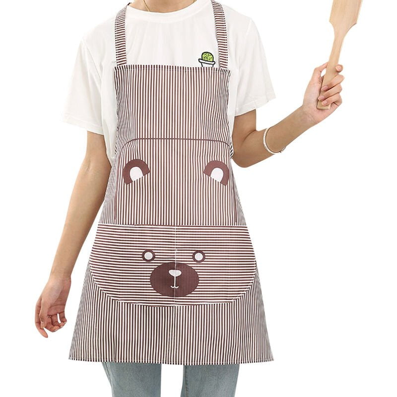 1 paquete de delantal con babero de oso lindo diseno de dibujos animados de rayas de poliester delantal de cocina con 2 bolsillos mujeres hombres barato