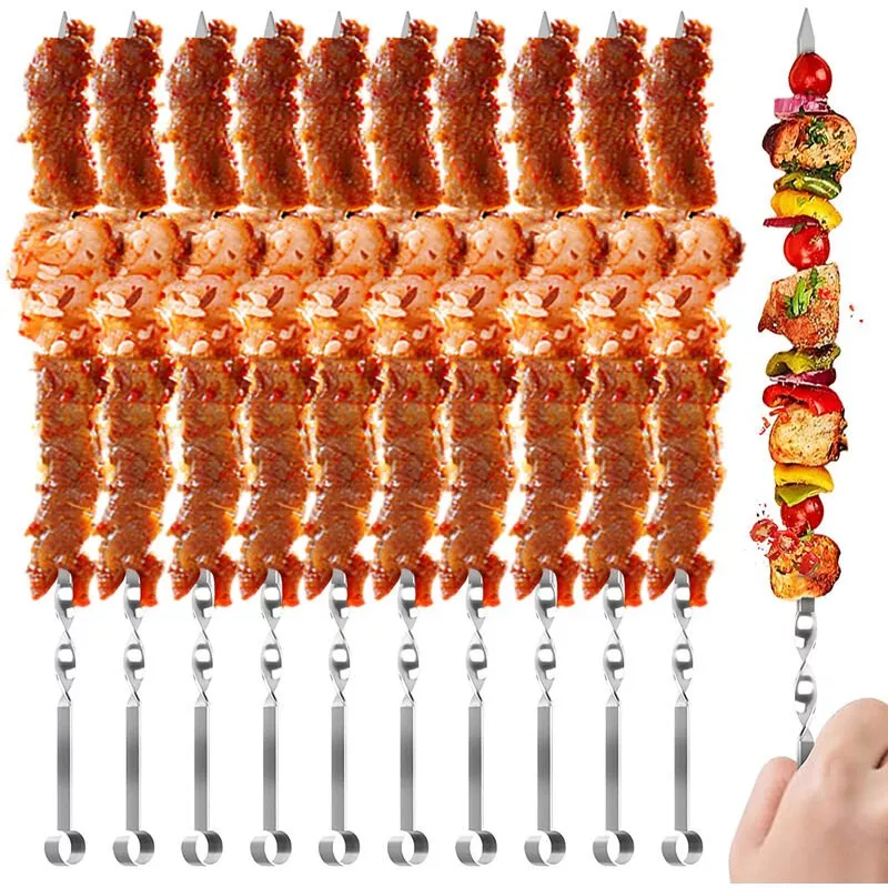 10 Varillas De Brocheta De Barbacoa De 17 Pulgadas, Brocheta Plana Para Asar A La Parrilla, Brochetas De Metal Reutilizables, Herramientas De En Oferta 10 Varillas De Brocheta De Barbacoa De 17 Pulgadas