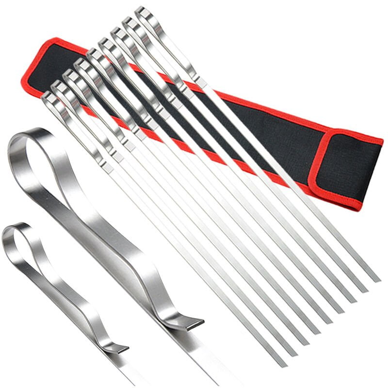 10 varillas para brochetas de barbacoa con bolsa de almacenamiento