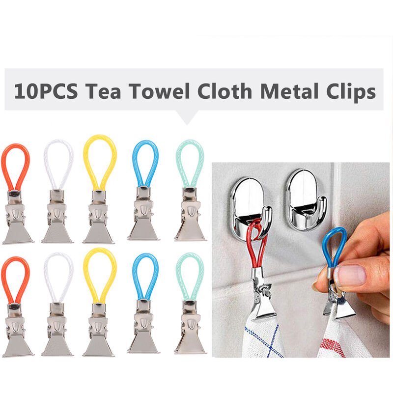 10PCS Clips de toalla de te Clips de metal colgantes Toalla de mano para cocina Bano Te de la tarde Horno Mitt Ninos Pet barato