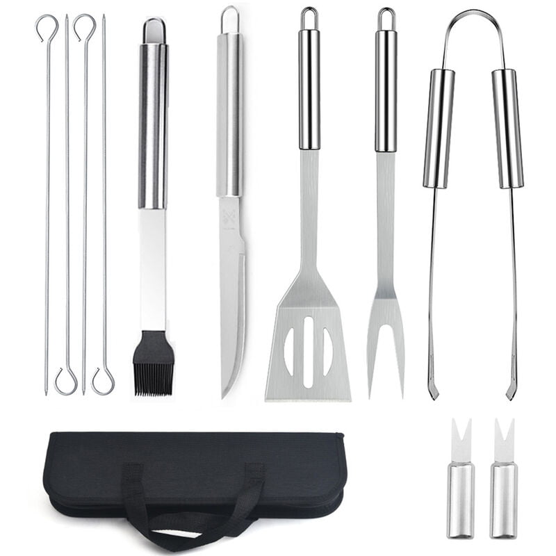 12pcs barbacoa Accesorios Parrilla Parrilla Conjunto de acero inoxidable Barbacoa conjunto de herramientas con parrilla bolsa portatil