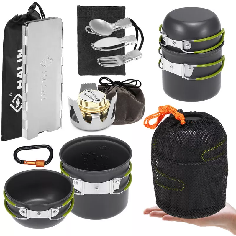 13 Piezas De Utensilios De Cocina Para Acampar, Kit De Desorden, Olla De Cocina, Estufa De Alcohol, Parabrisas, Juego De Cocina, Tenedor Plegable, En Oferta 13 Piezas De Utensilios De Cocina Para Acampar