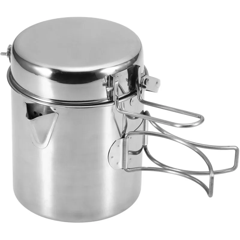 1L acero inoxidable Cocina Hervidor portatil camping al aire libre con mochila Vaso con empunadura plegable