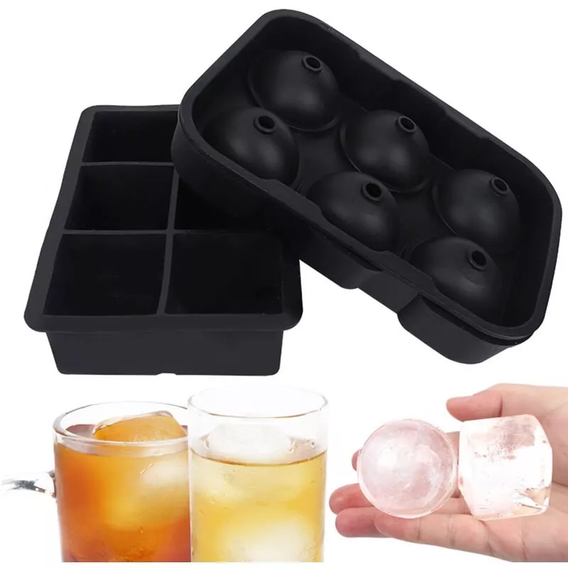 2 Bandejas Para Cubitos De Hielo Con 6 Rejillas, Bandejas Para Hielo Redondas Y Cuadradas Con Tapa Extraible Resistente A Derrames, Moldes Apilables En Oferta 2 Bandejas Para Cubitos De Hielo Con 6 Rejillas