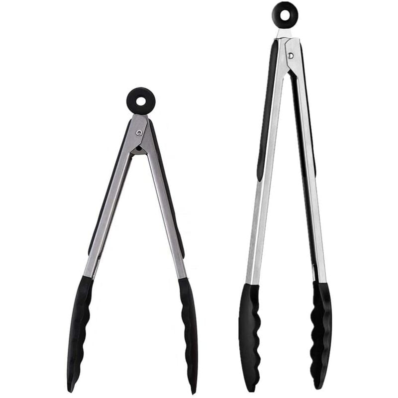 2 pinzas de cocina profesionales en acero inoxidable y silicona de grado alimenticio (negro / 30