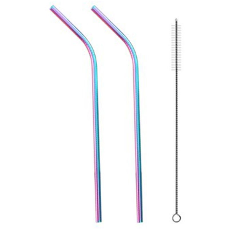 2 uds paja + 1 cepillo Color Metal grado alimenticio nivel 304 traje de paja de acero inoxidable bebida cafe leche te paja