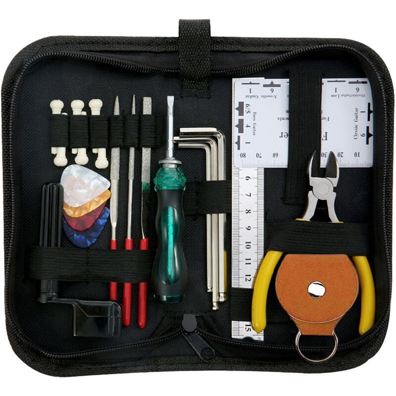 23PCS Kit de reparacion de guitarra Herramientas de mantenimiento de guitarra Kit de configuracion de guitarra con puas de guitarra Regla de cuerda barato