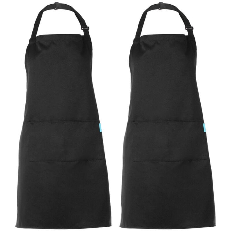 2pcs / set Delantal de restaurante de barbacoa de cocina de poliester para adultos con cinturon de cuello ajustable 2 bolsillos para cocinar Hornear barato