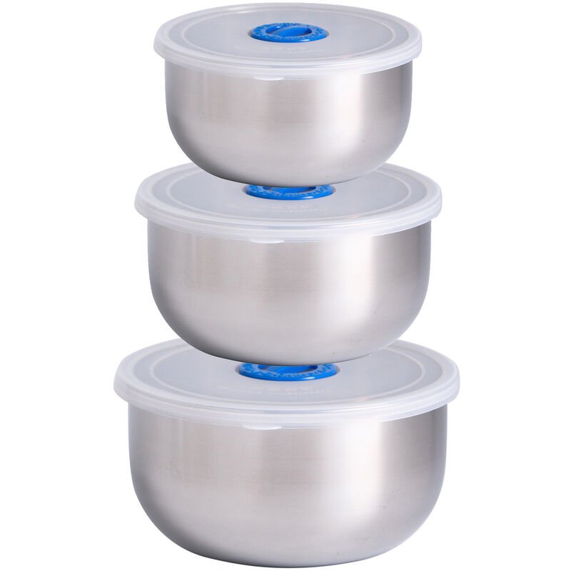 3 PC el bol grande con tapa de acero inoxidable antideslizante cuencos de almacenamiento de contenedores apilables tazon de metal cuencos con tapas barato