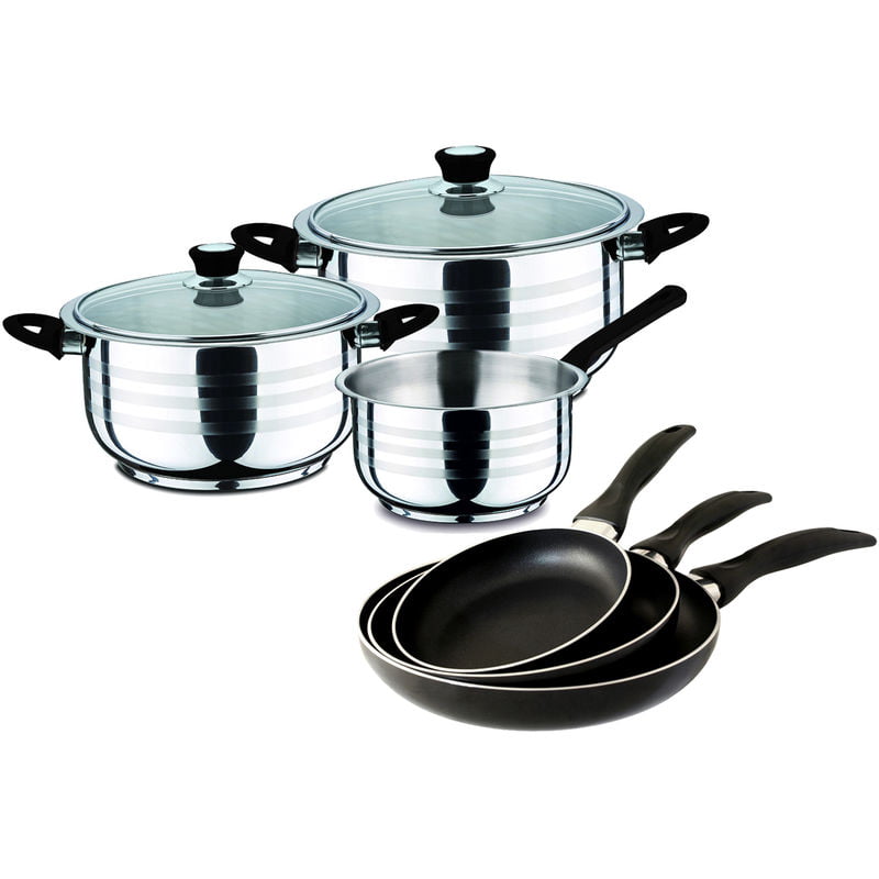 3 Sartenes 16/20/24 en aluminio prensado y Batería cocina 5 piezas acero inoxidable Zurich SH barato