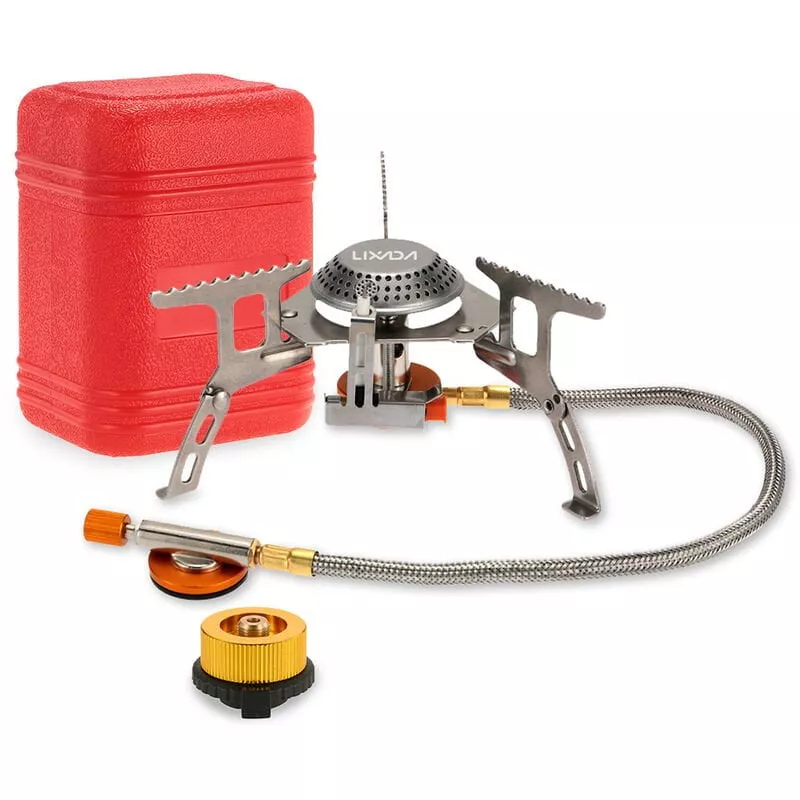 3000W Estufa de gas para acampar Cocina al aire libre Quemador dividido plegable portatil con adaptador de cabezal de conversion de gas - Lixada barato