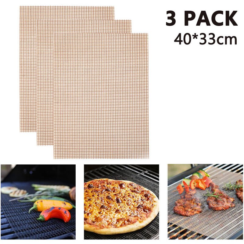 3pcs Parrilla de barbacoa Estera de malla Antiadherente Parrilla de barbacoa Revestimientos de hoja Parrilla antiadherente Estera de pescado barato