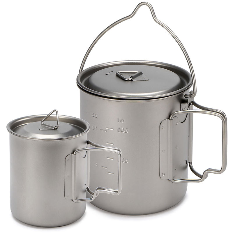 450 ml 750 ml Copa Conjunto de titanio ultraligero Copa crisol colgante Conjunto portable al aire libre de la manija taza de agua plegable barato