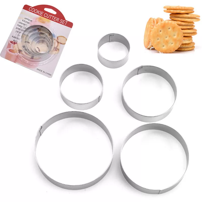 5 Uds., Moldes Para Hornear Galletas, Conjunto De Moldes De Metal Circular, Cortadores De Galletas De Forma Redonda De Acero Inoxidable, Utensilios En Oferta 5 Uds.