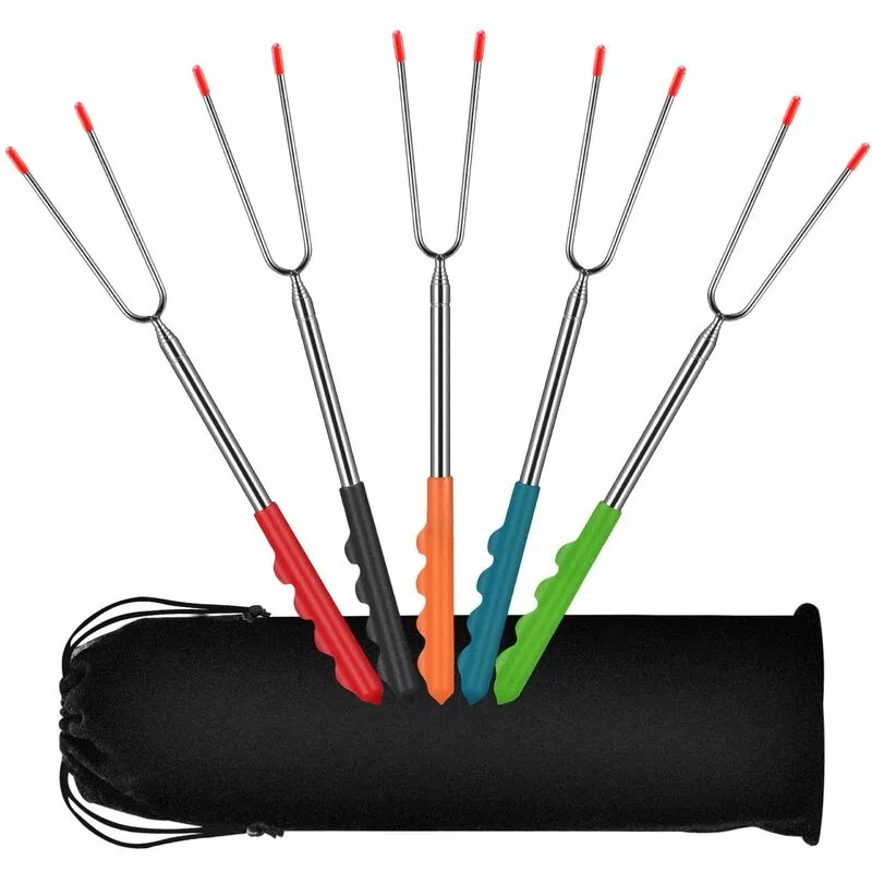 5 Unidades Extensible Brochetas 32 Cm De 115 Cm, Hoguera Brochetas Acero Inoxidable, Barbecue Tenedor Barbecue Brochetas Con Mango De Goma Y Bolsa En Oferta 5 Unidades Extensible Brochetas 32 Cm De 115 Cm