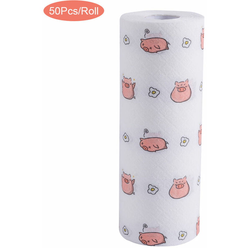 50 unids / rollo de cocina de impresion no tejido pano de cocina papel agua absorcion de aceite hogar lavable reutilizable papel de limpieza seco y barato