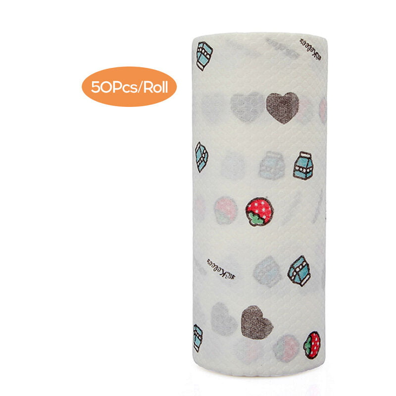 50 unids / rollo de pano de cocina no tejido seco y humedo papel de impresion desechable lavable papel de limpieza de cocina para el hogar barato