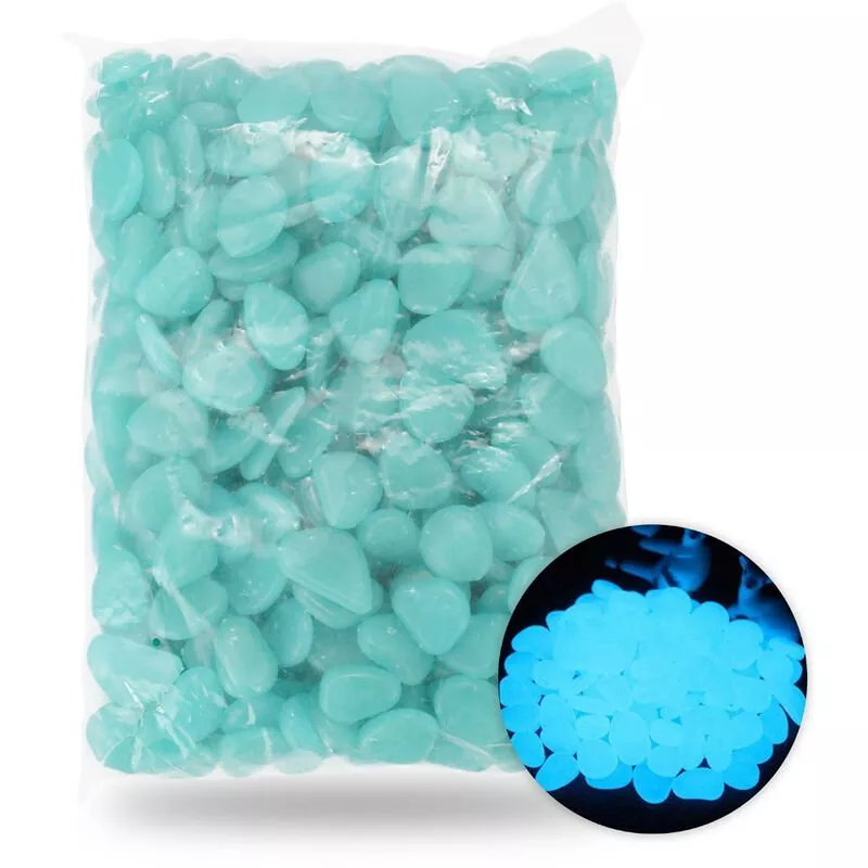 500 Piezas De Guijarros De Jardin Que Brillan En La Oscuridad, Para Pasarelas, Plantas De Decoracion De Acuario, Piedras Luminosas,Azul Claro En Oferta 500 Piezas De Guijarros De Jardin Que Brillan En La Oscuridad