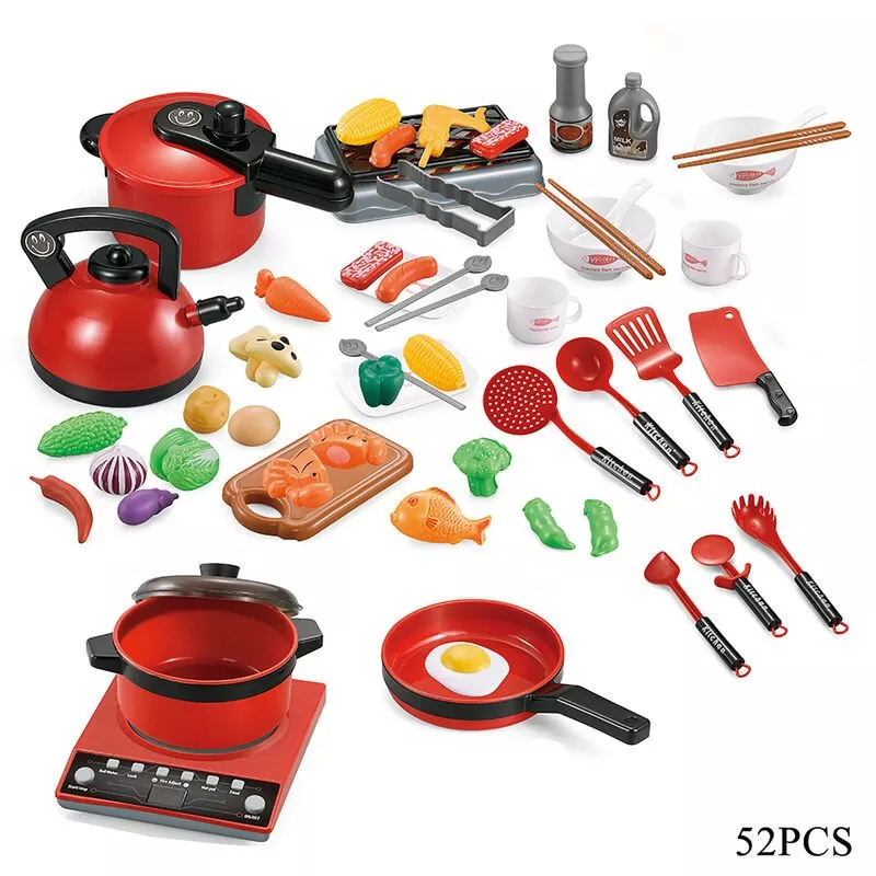 52Pcs Kitchen Play Toy, Kids Pretend Playset, Con Juego De Ollas Y Sartenes De Utensilios De Cocina En Oferta 52Pcs Kitchen Play Toy