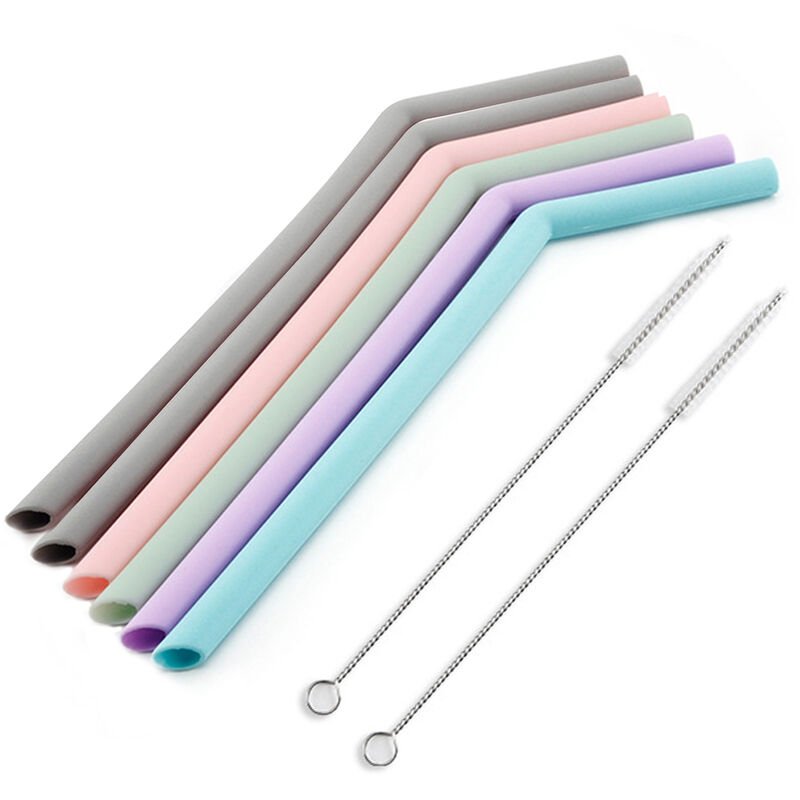 6 piezas de pajitas de silicona reutilizables con 2 cepillos de limpieza Pajitas largas y flexibles Pajitas multicolores sin BPA para restaurante de barato