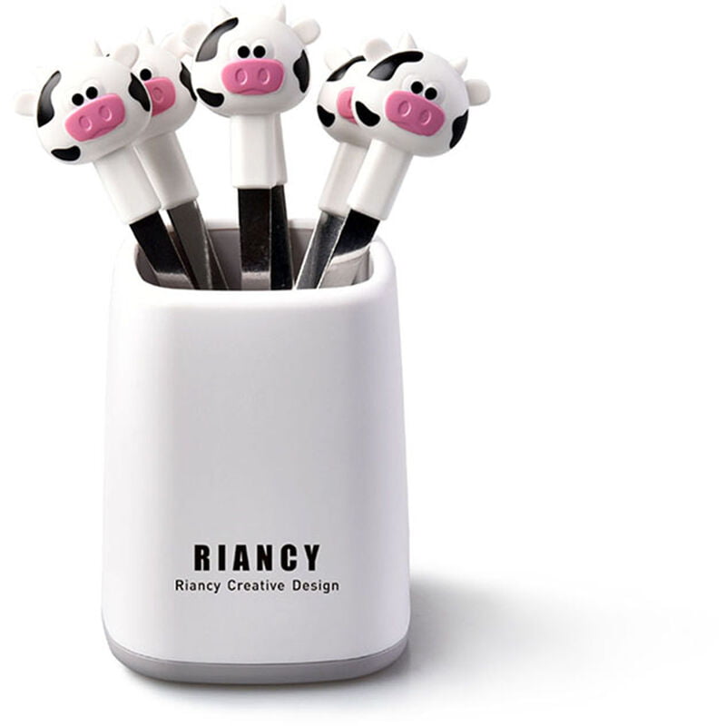 6 uds tenedores de frutas de acero inoxidable cocina encantador estilo de dibujos animados postre pastel vajilla tenedor de comida con contenedores barato