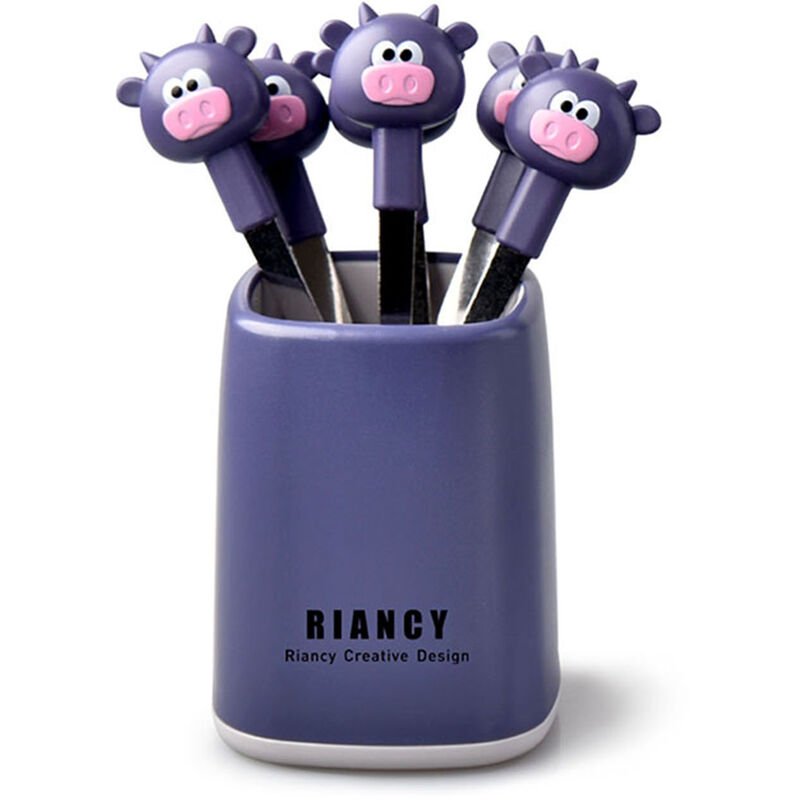 6 uds tenedores de frutas de acero inoxidable cocina encantador estilo de dibujos animados postre pastel vajilla tenedor de comida con contenedores barato