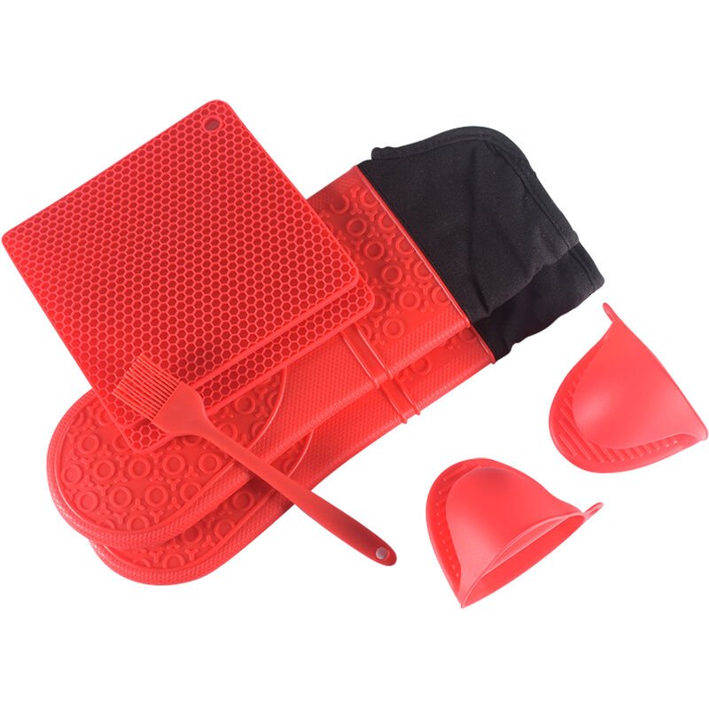 7PCS Guantes de horno resistentes al calor Tapete de mesa Clips de mano para horno Juego de cepillos Almohadillas antideslizantes para ollas barato