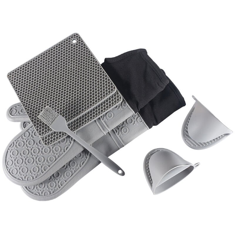 7PCS Guantes de horno resistentes al calor Tapete de mesa Clips de mano para horno Juego de cepillos Almohadillas antideslizantes para ollas barato