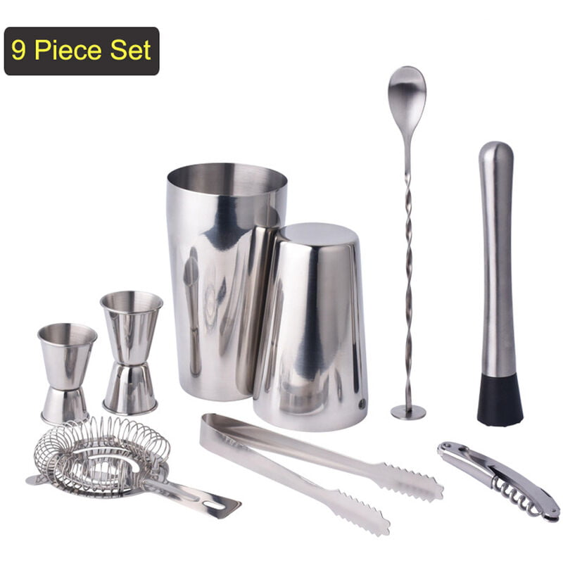 9 unids / set Juego de barras de acero inoxidable Vino tinto Boston Coctelera Coctelera Taza medidora Clip Filtro Bartender Kit Party Bar Bartending barato