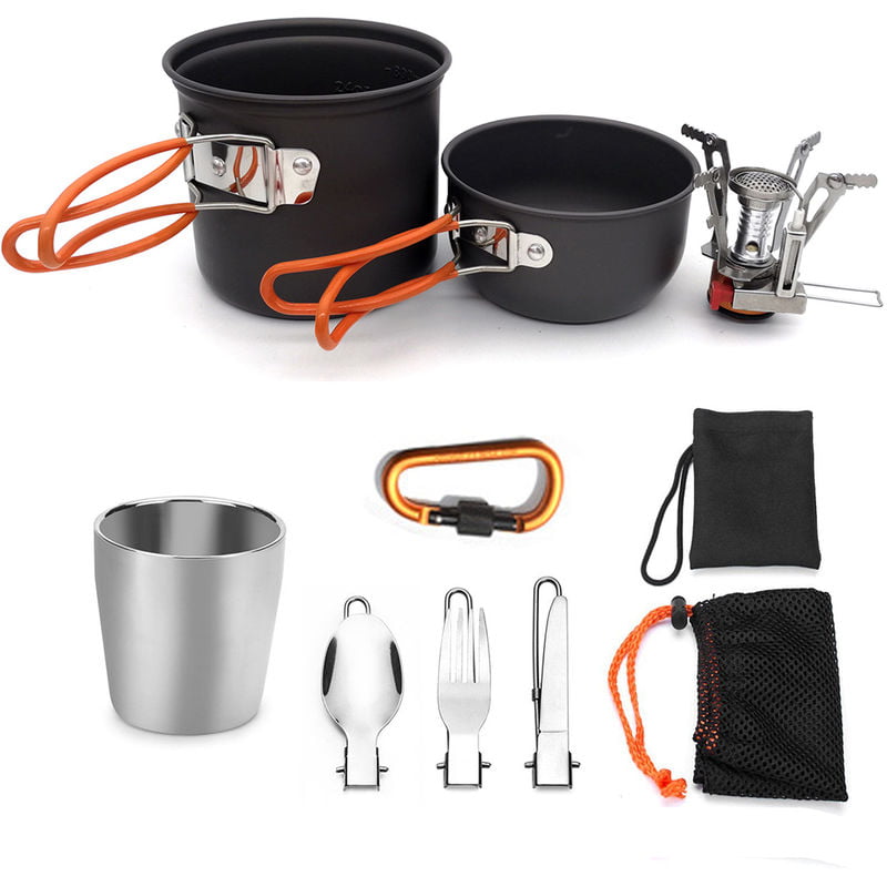 Acampar utensilios de cocina de utensilios de cocina fogata al aire libre plegable Cookset Senderismo con mochila Pot cuencos de malla bolsa de barato