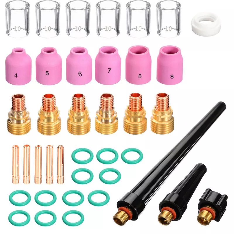 Accesorios De Soplete De Soldadura Tig De 40 Piezas, Cuerpo De Boquilla, Pinzas, Kit De Herramientas De Soldadura De Copa De Vidrio Resistente Al En Oferta Accesorios De Soplete De Soldadura Tig De 40 Piezas