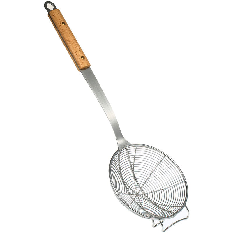 Acero inoxidable Colador Colador Skimmer con mango de madera de malla de filtro para Fries fideos de pasta