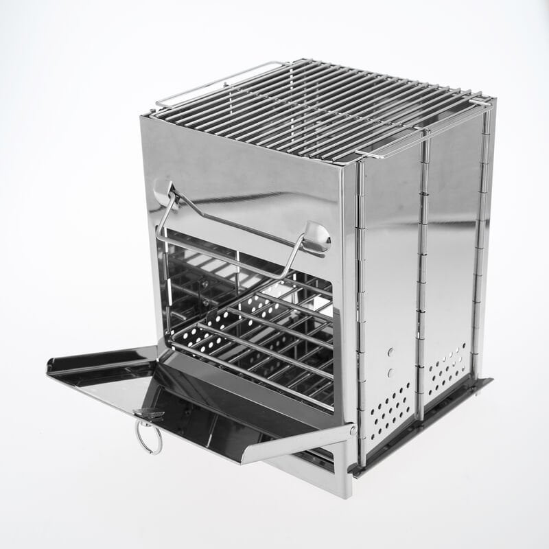 Acero inoxidable campo de la parrilla plegable pequenas estufas portatiles con bolsa de transporte para que acampa cocinando Barbacoa