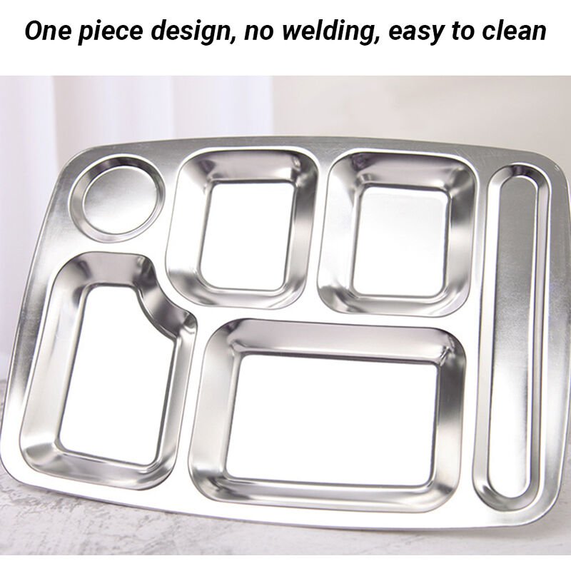 Acero inoxidable platos segmentados plato dividido harina alimenticia de la bandeja Bandeja para servir de 6 Secciones de fabrica cantina restaurante barato