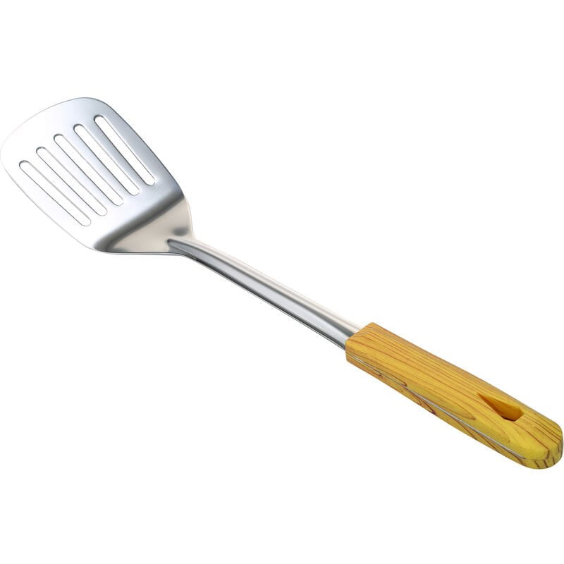 Acero inoxidable ranurado Espatula de la cocina Cocinar Espatula con mango de madera