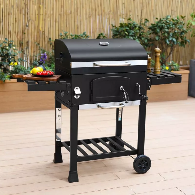 Alice's Garden - Parrilla de carbón negra - Ahumador con recogedor de cenizas