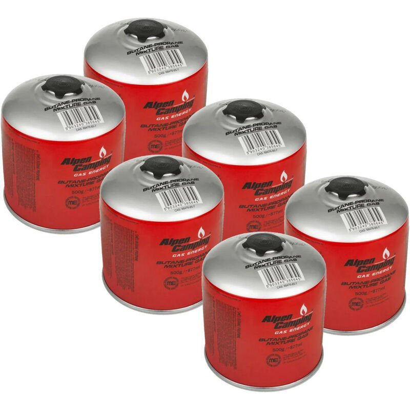 Alpen - Pack de 6 bombonas de gas butano/propano MIX 500gr Estufas de camping Barbacoas Aparatos de gas barato