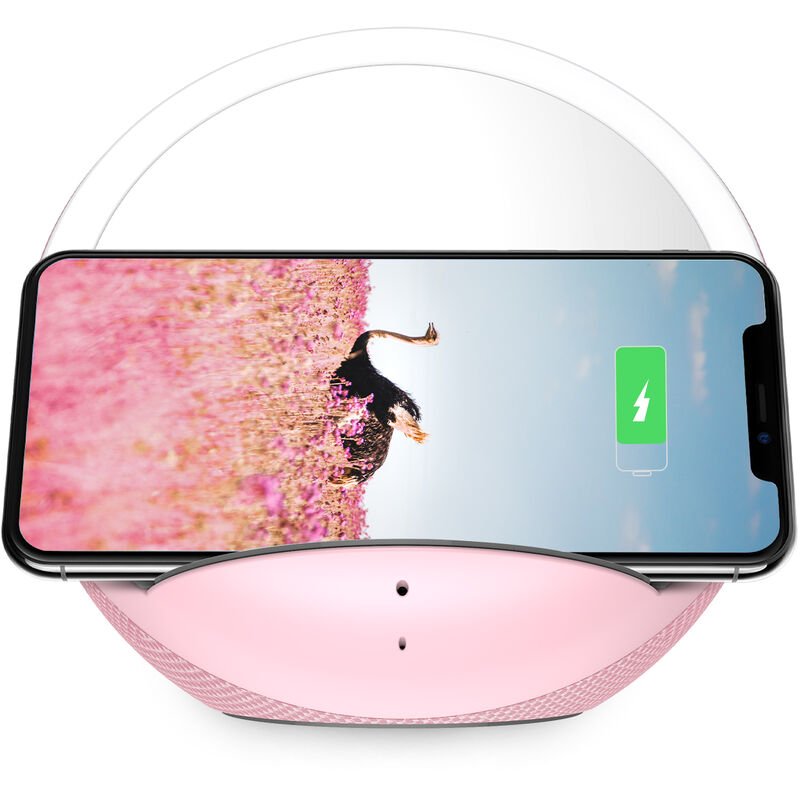 Altavoz BT Soporte de carga inalambrico Cargador de telefono inalambrico Banco de energia Soporte para telefono movil con espejo de maquillaje Luz de barato