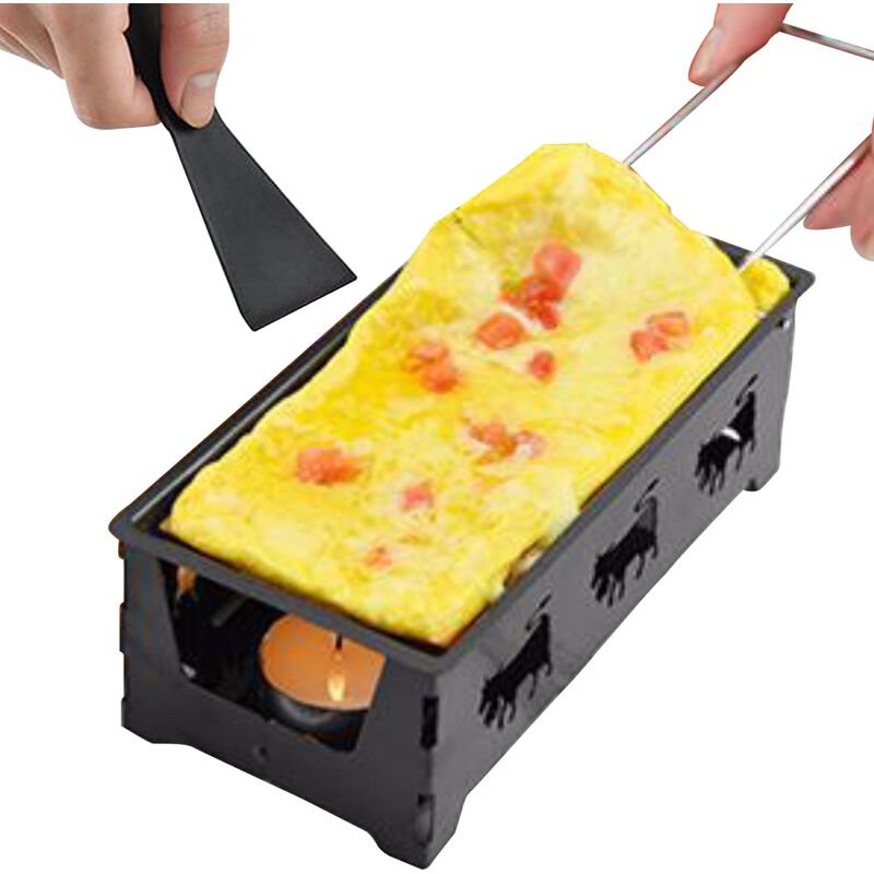 Antiadherente Raclette Grill Conjunto del fusor Queso Pan con espatula plegable mango de madera queso derretido Raclette de acero al carbono Gadgets barato
