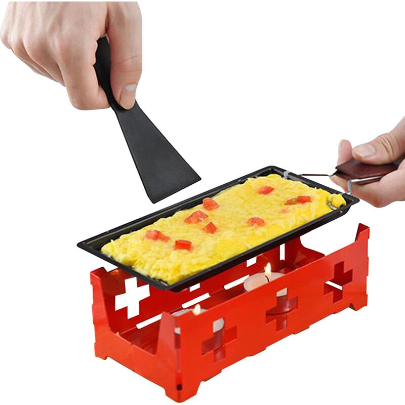 Antiadherente Raclette Grill Conjunto del fusor Queso Pan con espatula plegable mango de madera queso derretido Raclette de acero al carbono Gadgets barato