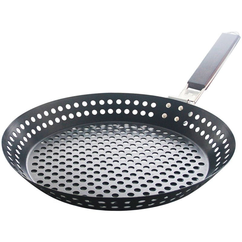 Antiadherente de metal que asa plegable sarten con mango de madera parrilla sarten Pan con los agujeros de asa desmontable para parrilla al aire barato