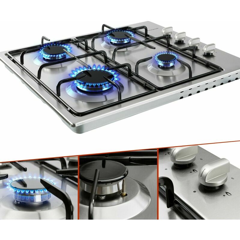 Arebos - Placa de gas de 4 fogones|Apta para gas natural y propano|Autosuficiente - Plata barato
