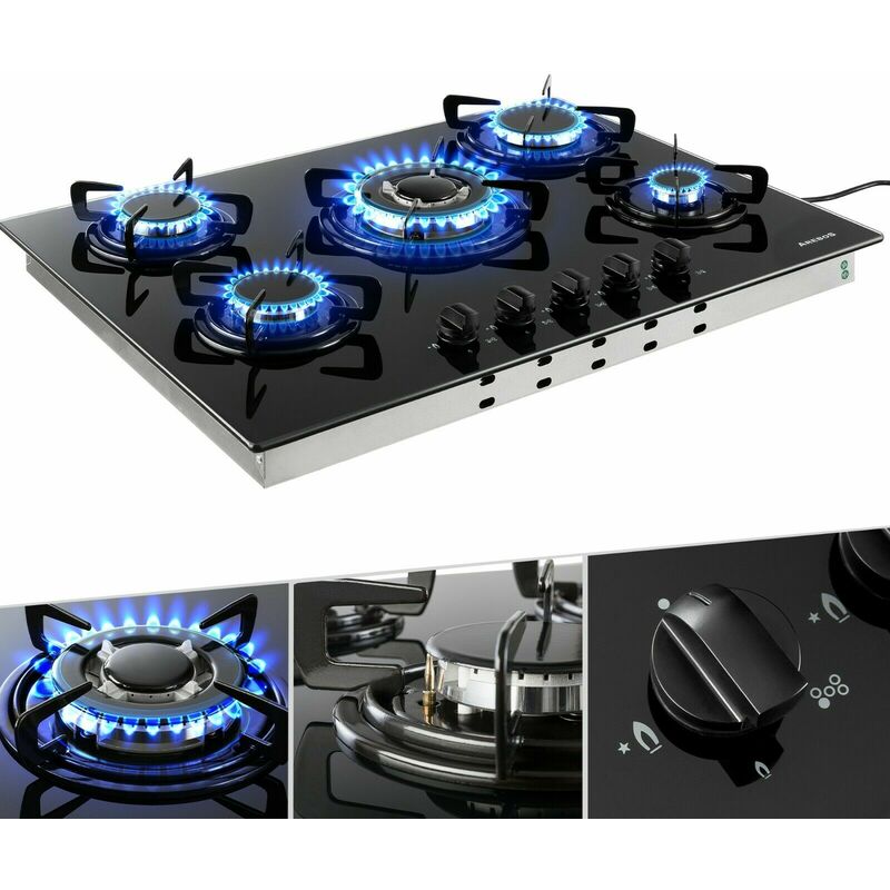 Arebos - Placa de gas de 5 Quemadores 70 cm de Placa Cerámico - negro barato