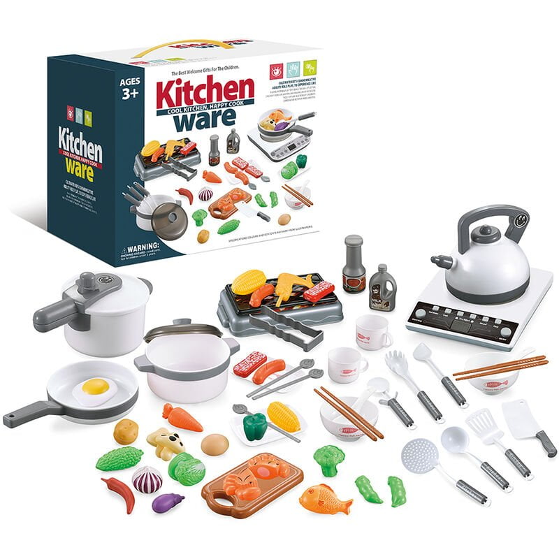Asupermall - 52PCS Kitchen Play Toy Kids Pretend Playset con utensilios de cocina Juego de ollas y sartenes Play Food Frutas Utensilios de cocina barato