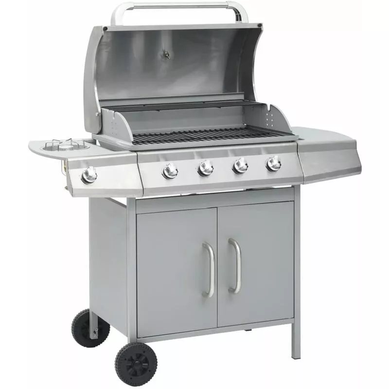 Asupermall - Barbacoa grill de gas 4+1 quemadores plateada barato