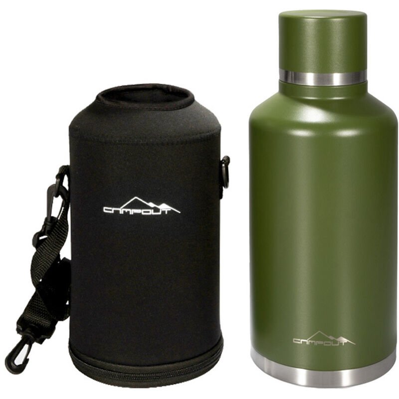 Asupermall - Botella de agua de acero inoxidable aislada al vacío de 2L con bolsa de transporte para acampar Senderismo Mochilero Picnic