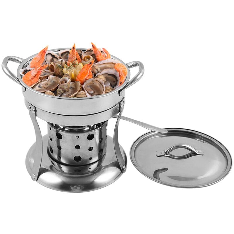 Asupermall - Estufa de acero inoxidable con alcohol Pot portatil cocinar al aire libre Estufa solidificada alcohol liquido para la excursion que barato