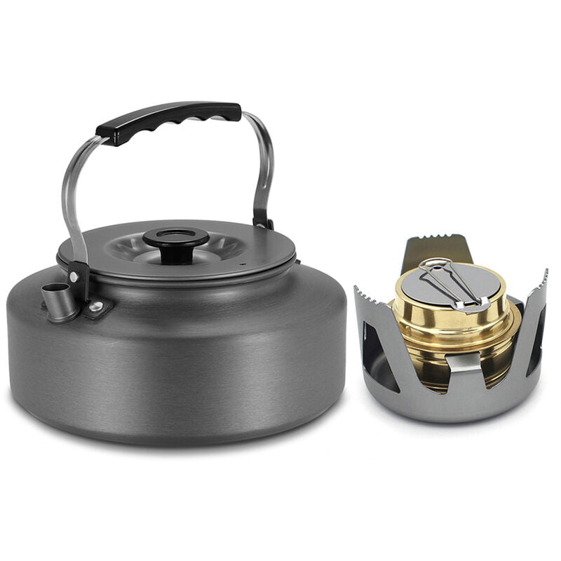 Asupermall - Hervidor de agua portatil Tetera de agua Tetera Cafetera Tetera de te de alumina interior con estufa de Alcohol de cobre