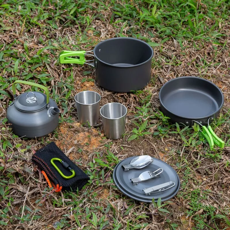 Asupermall - Juego De Utensilios De Cocina Para Acampar, Liviano, Portatil, Sarten, Hervidor, Tazas, Cuchara, Tenedor, Cortador Para Picnic, En Oferta Asupermall - Juego De Utensilios De Cocina Para Acampar