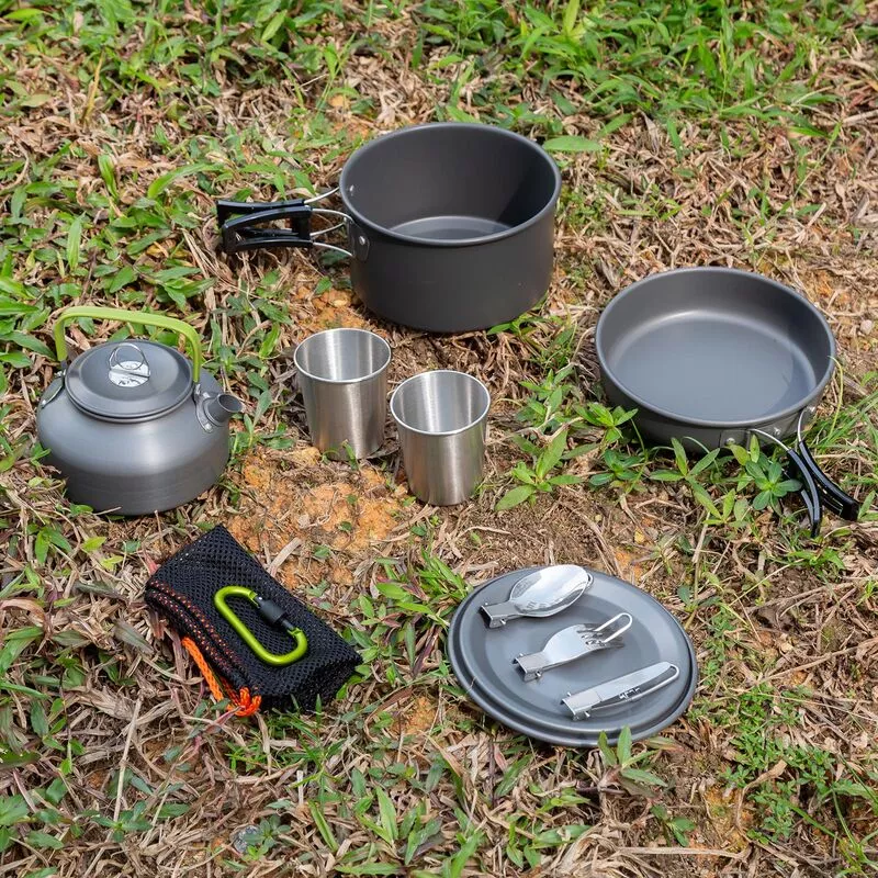 Asupermall - Juego De Utensilios De Cocina Para Acampar, Liviano, Portatil, Sarten, Hervidor, Tazas, Cuchara, Tenedor, Cortador Para Picnic, En Oferta Asupermall - Juego De Utensilios De Cocina Para Acampar